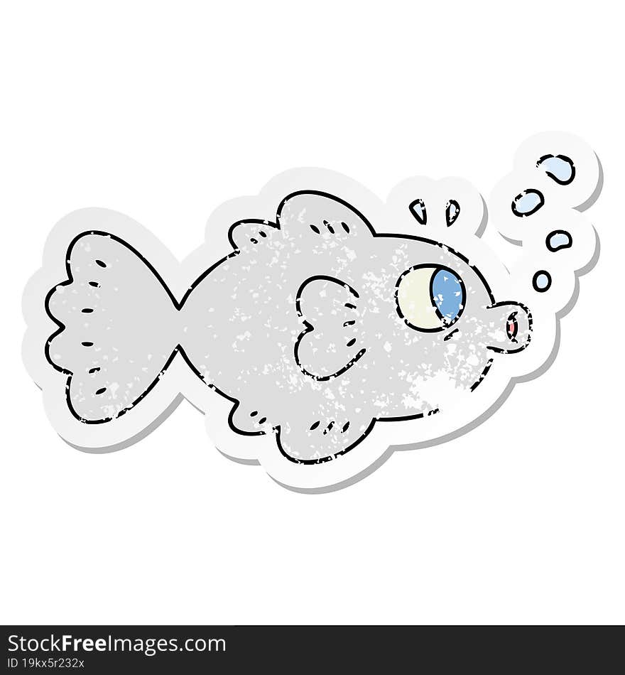 distressed sticker of a quirky hand drawn cartoon fish