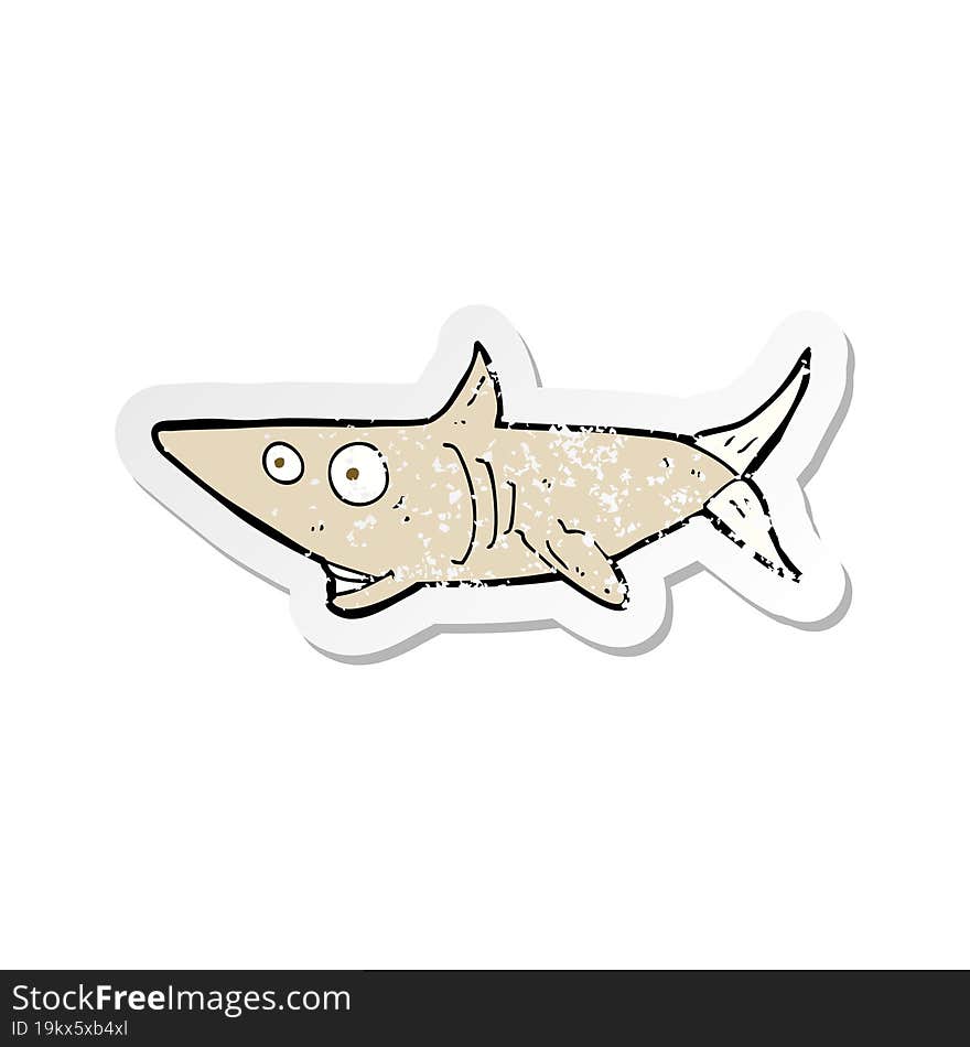 retro distressed sticker of a cartoon happy shark