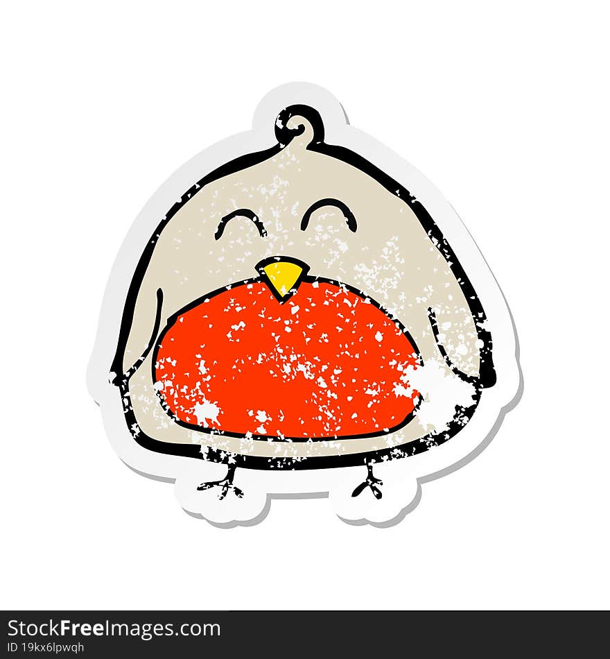 Retro Distressed Sticker Of A Funny Cartoon Christmas Robin