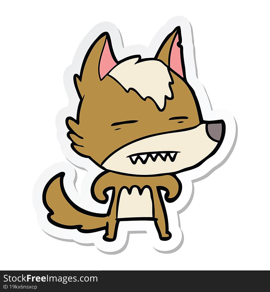 Sticker Of A Cartoon Wolf Showing Teeth