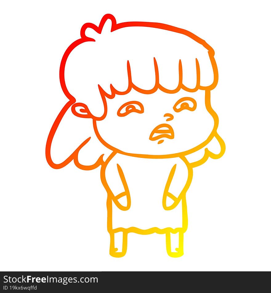 Warm Gradient Line Drawing Cartoon Worried Woman