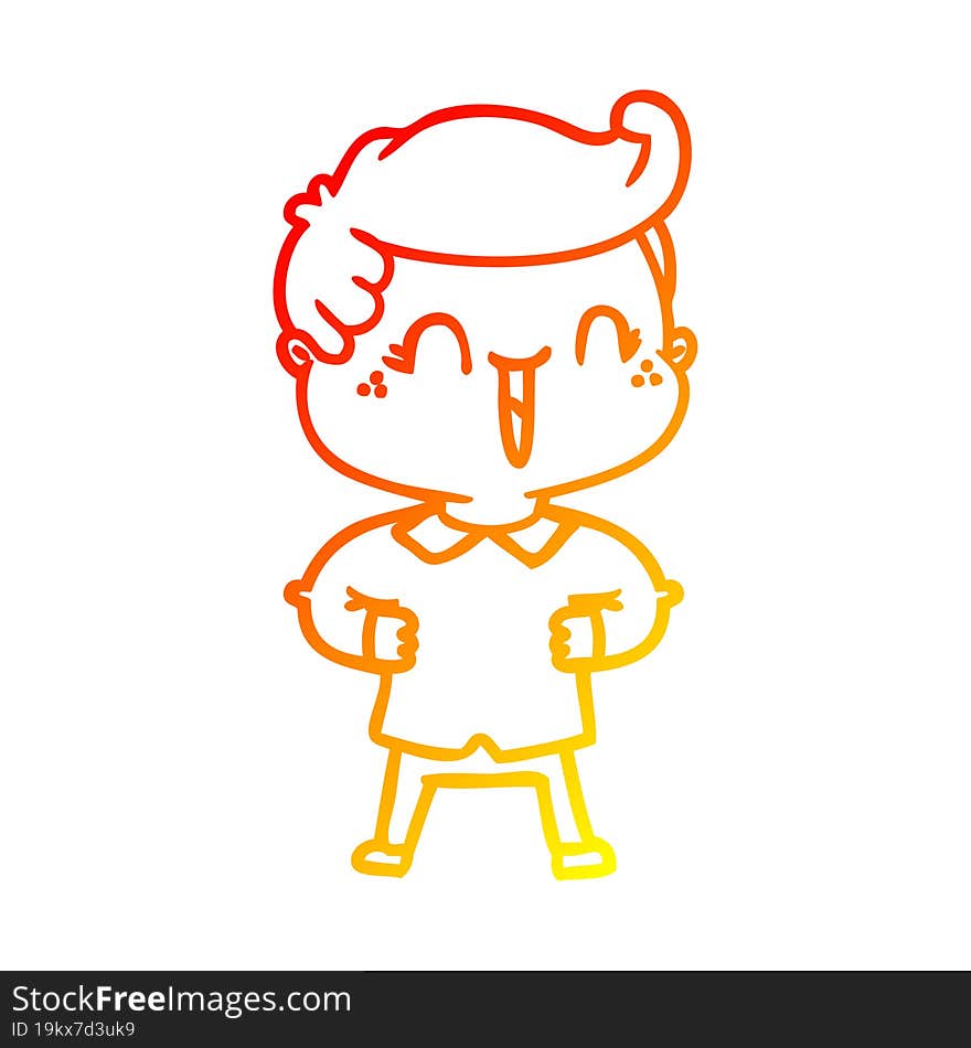 warm gradient line drawing cartoon laughing boy with hands on hips