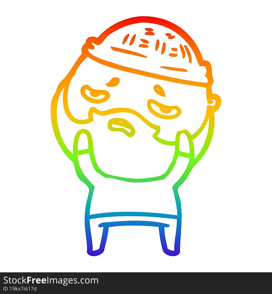 rainbow gradient line drawing cartoon worried man with beard