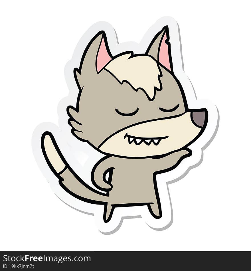 sticker of a friendly cartoon wolf