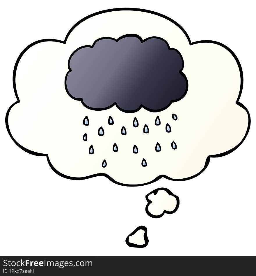 Cartoon Cloud Raining And Thought Bubble In Smooth Gradient Style