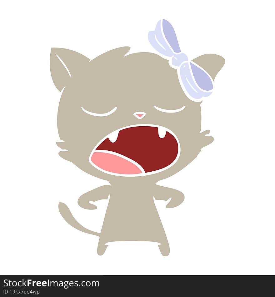 flat color style cartoon yawning cat