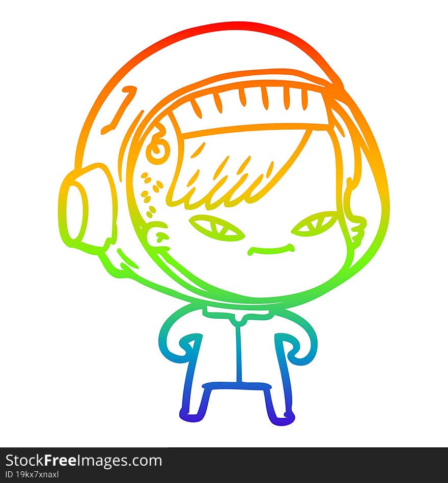 rainbow gradient line drawing of a cartoon astronaut woman