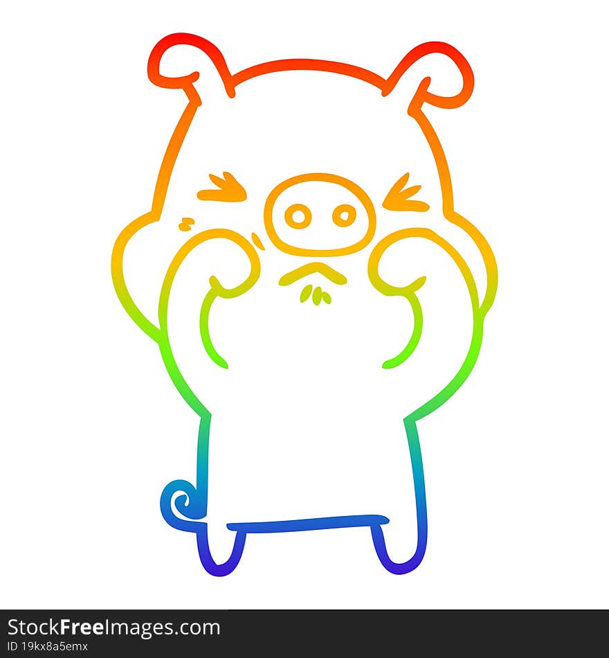 rainbow gradient line drawing cartoon grumpy pig