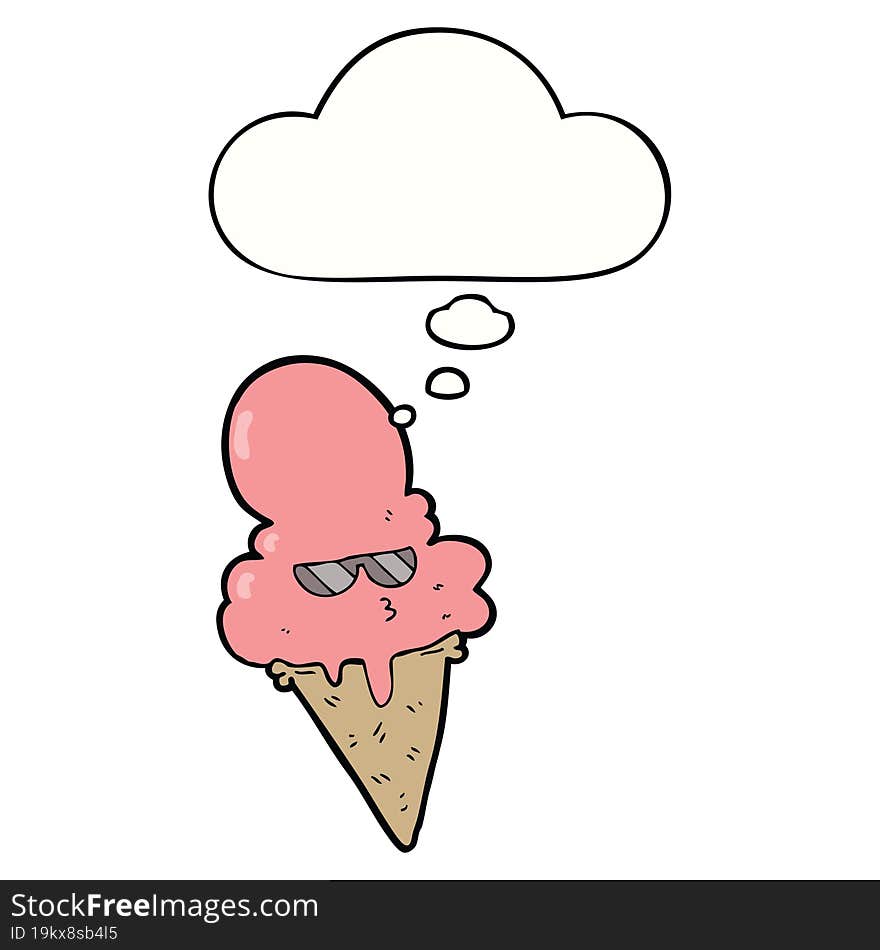 cartoon cool ice cream and thought bubble