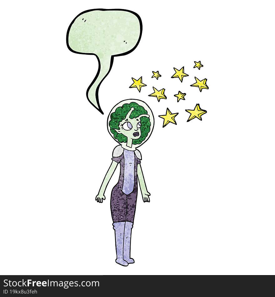 speech bubble textured cartoon alien space girl