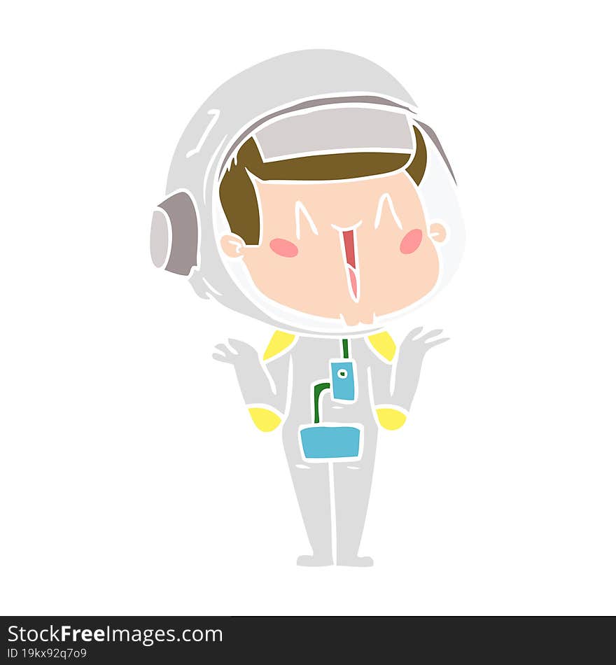 Happy Flat Color Style Cartoon Astronaut Shrugging Shoulders