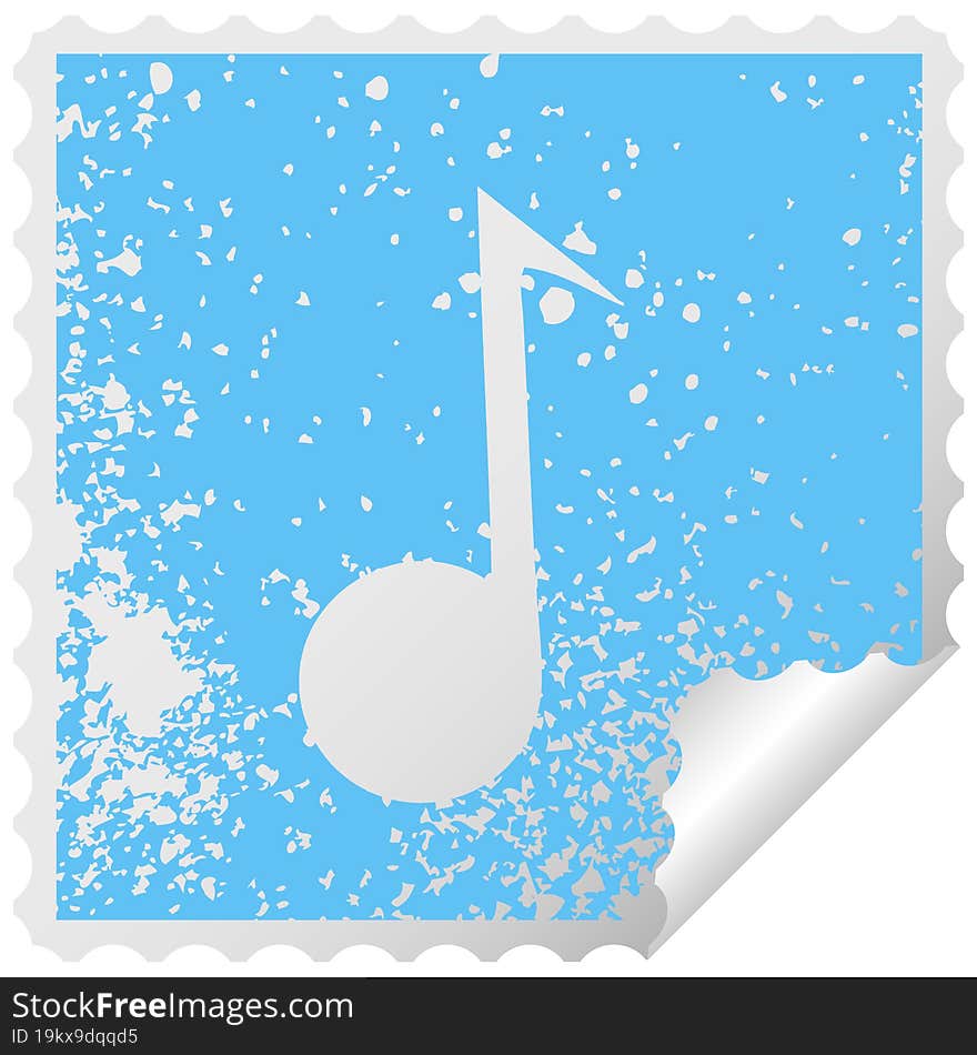 distressed square peeling sticker symbol musical note