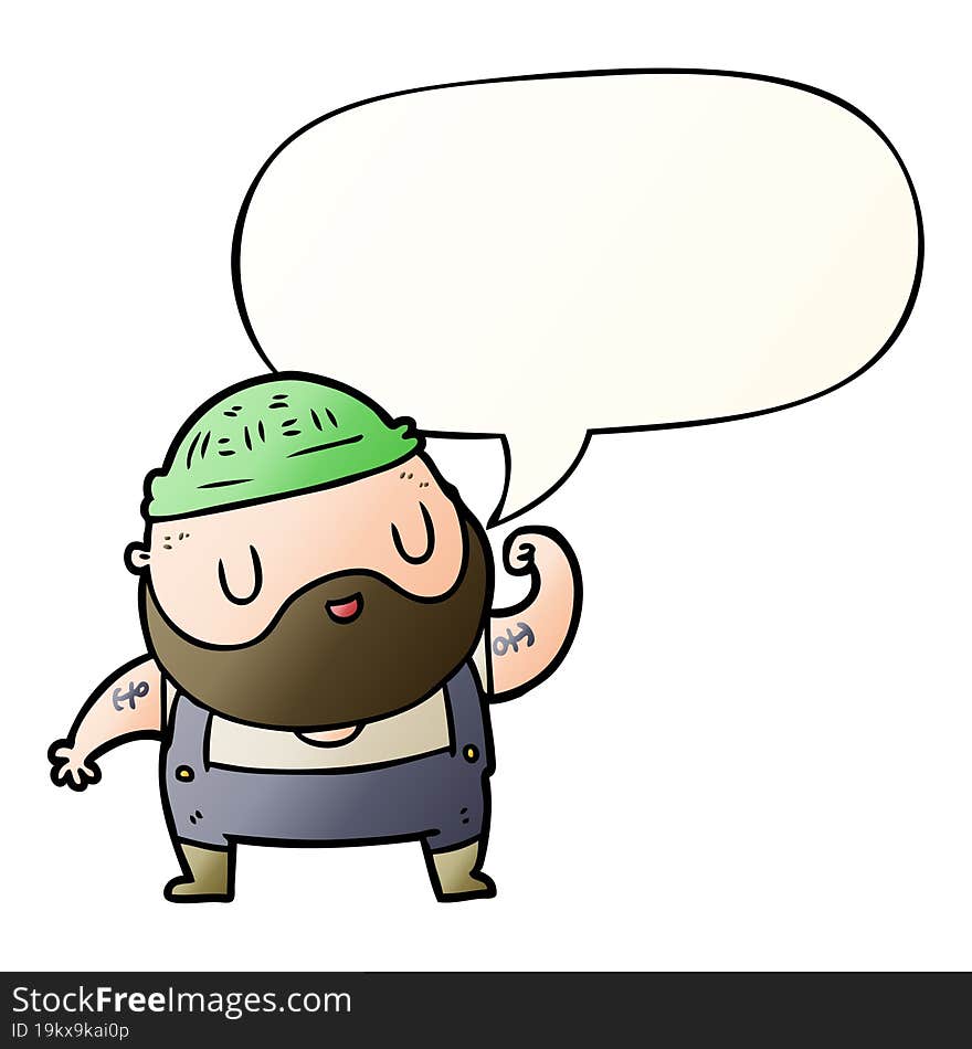 Cartoon Tough Fisherman And Speech Bubble In Smooth Gradient Style