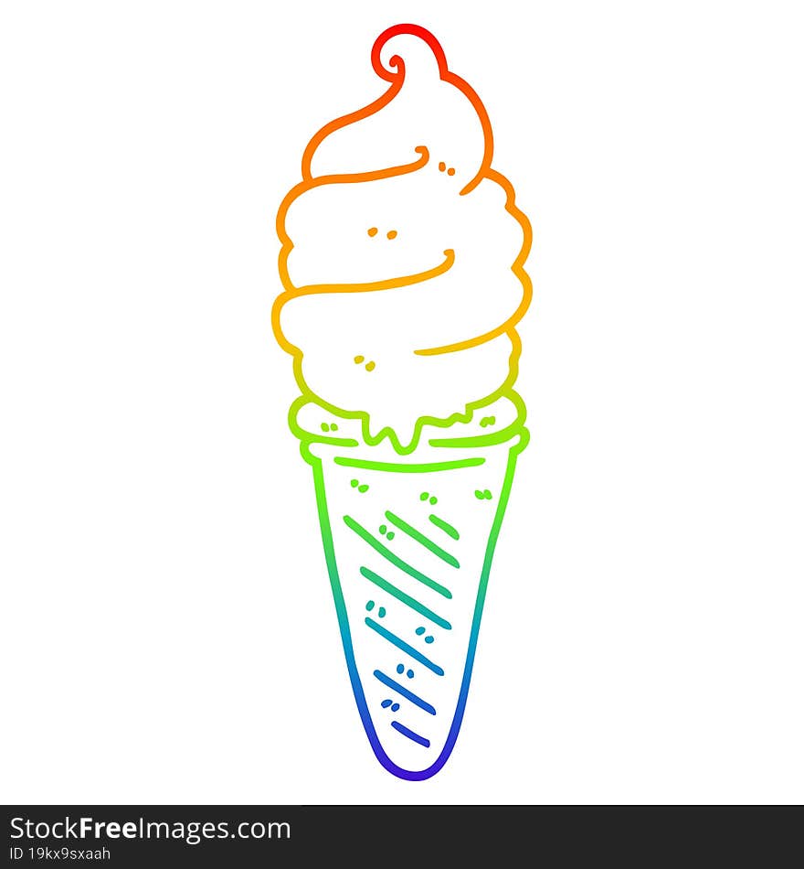 rainbow gradient line drawing of a cartoon ice cream