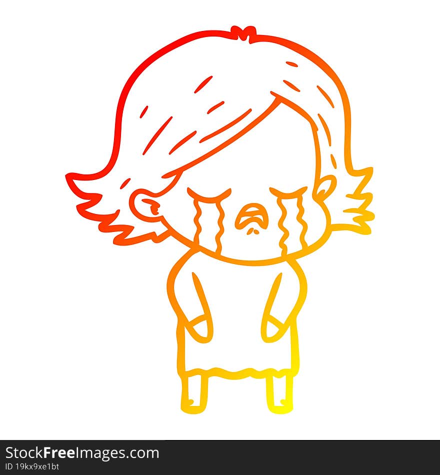 warm gradient line drawing of a cartoon girl crying