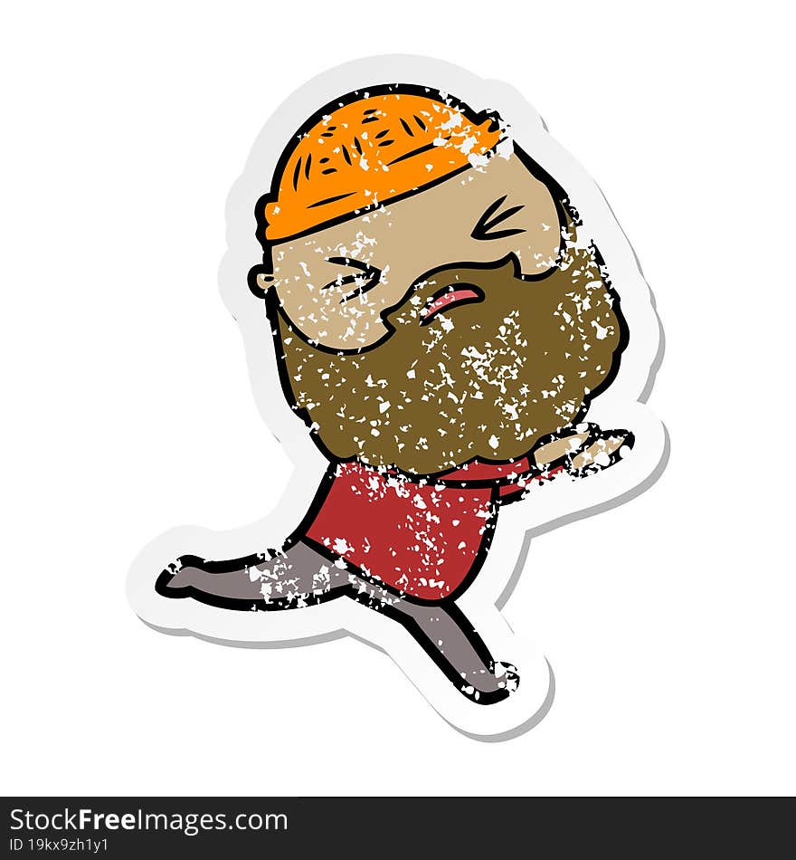 distressed sticker of a cartoon man with beard