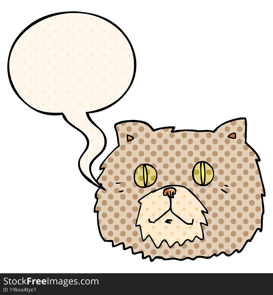 Cartoon Cat Face And Speech Bubble In Comic Book Style