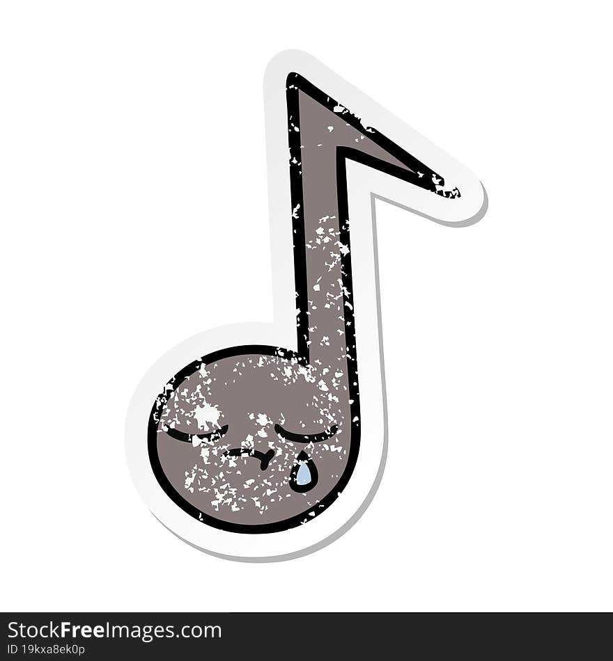 Distressed Sticker Of A Cute Cartoon Musical Note