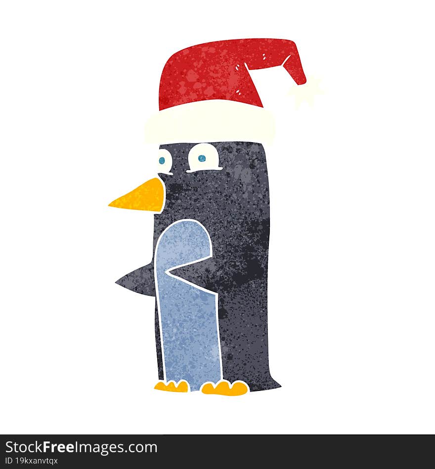 freehand retro cartoon christmas penguin