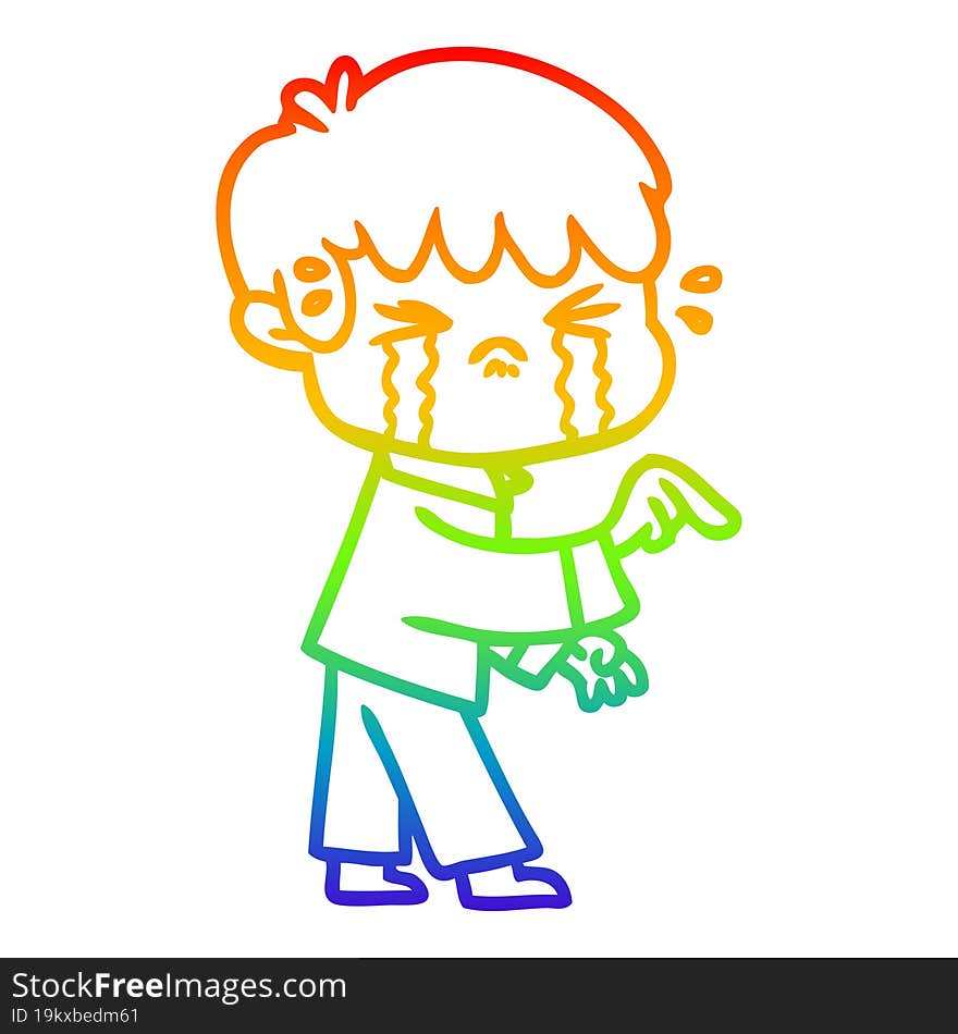 rainbow gradient line drawing crying boy cartoon