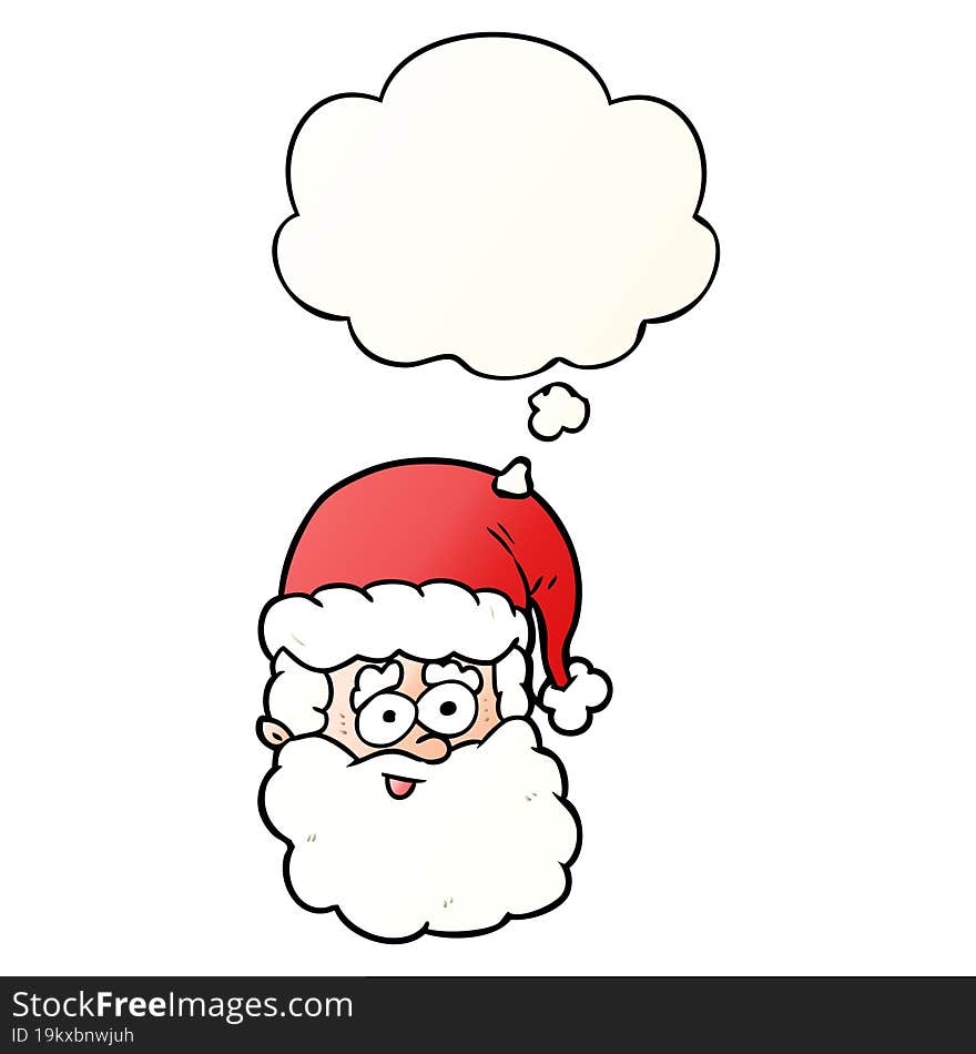 cartoon santa claus and thought bubble in smooth gradient style