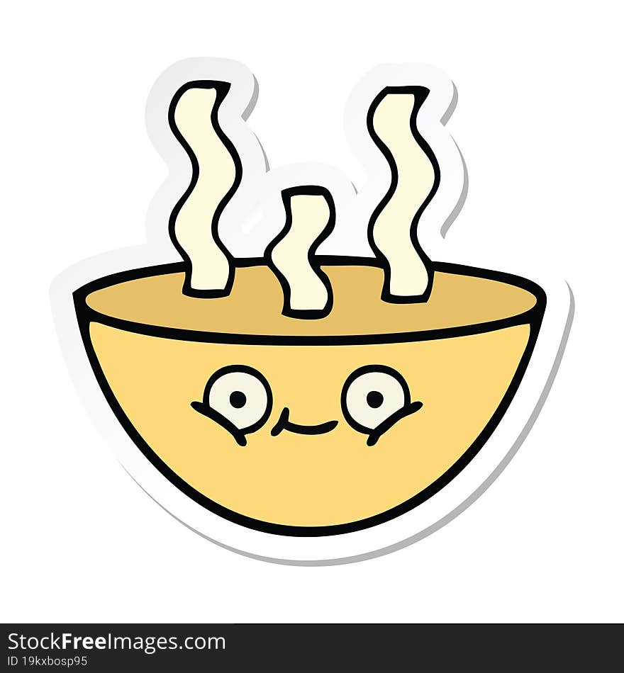 sticker of a cute cartoon bowl of hot soup