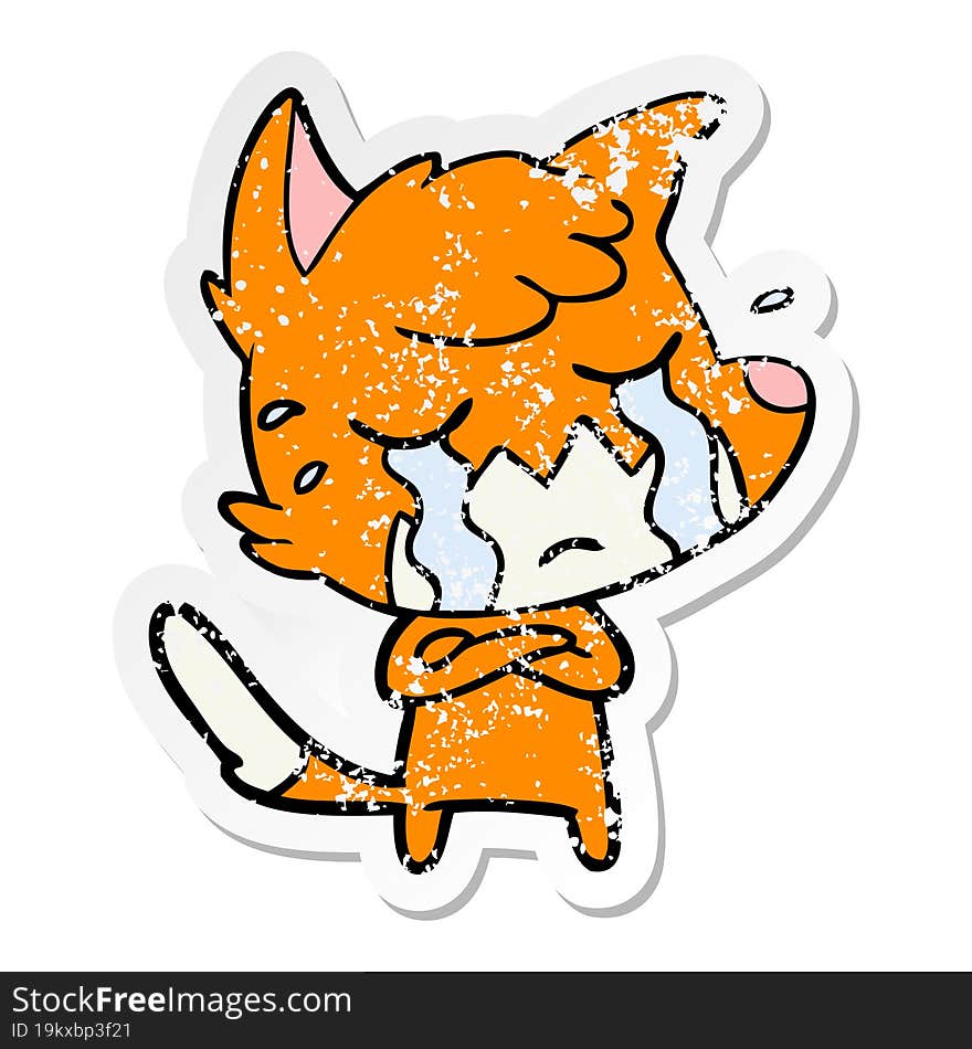 distressed sticker of a crying fox cartoon