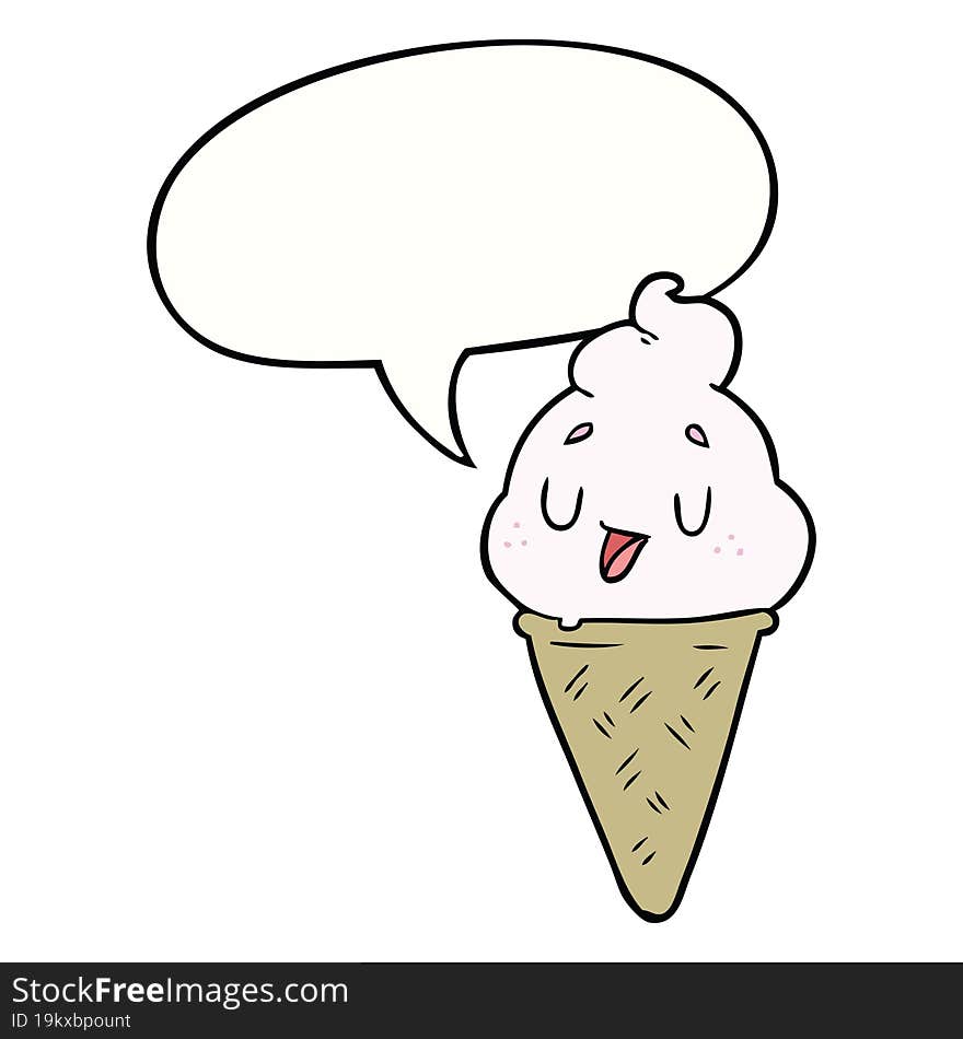 cute cartoon ice cream and speech bubble