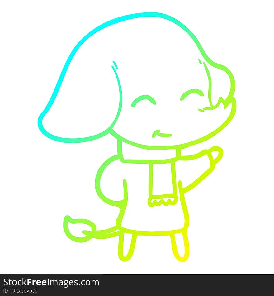 cold gradient line drawing cute cartoon elephant in winter clothes