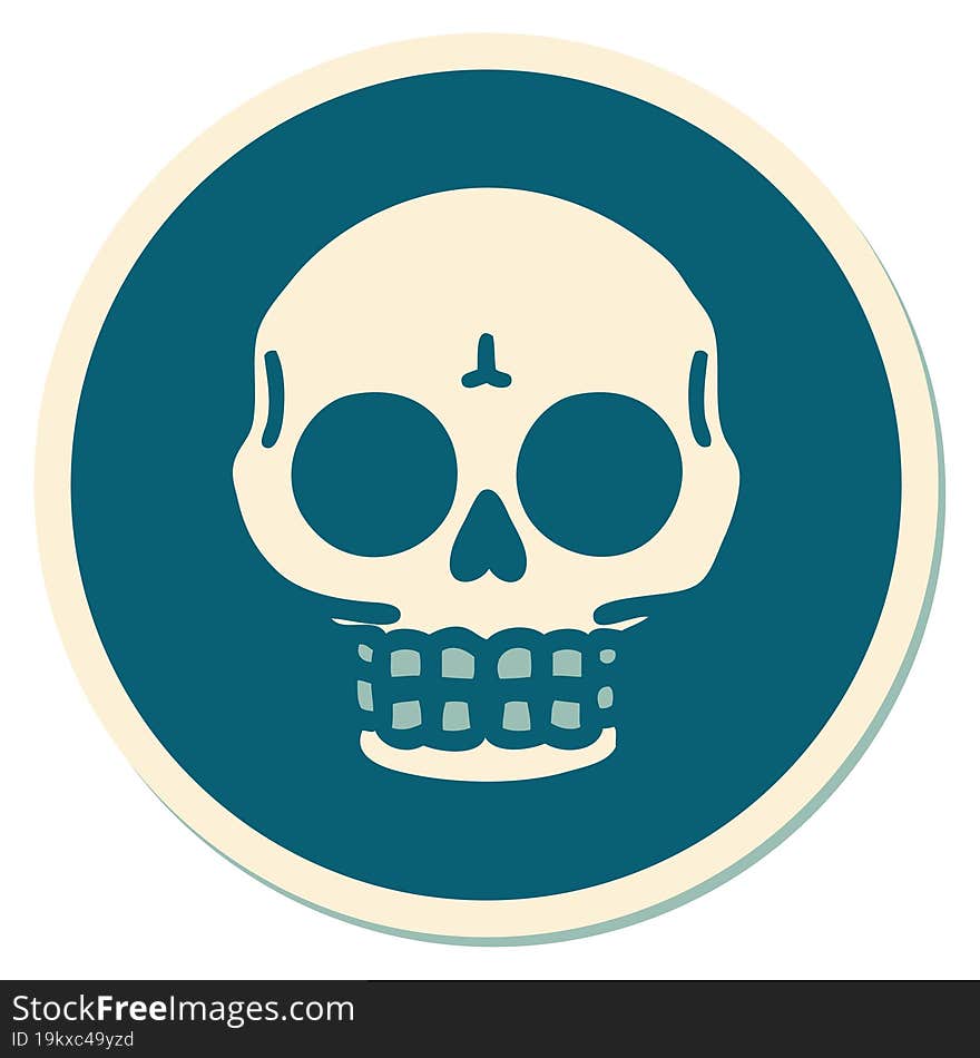 sticker of tattoo in traditional style of a skull. sticker of tattoo in traditional style of a skull