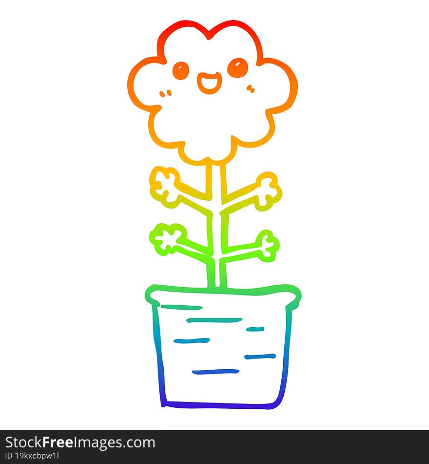 rainbow gradient line drawing of a cartoon flower