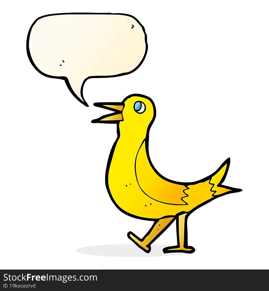 Cartoon Walking Bird With Speech Bubble