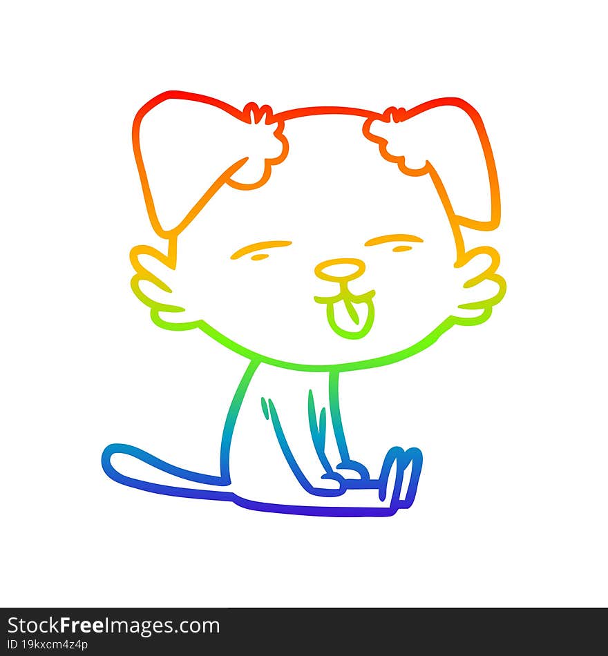 Rainbow Gradient Line Drawing Cartoon Dog Sticking Out Tongue