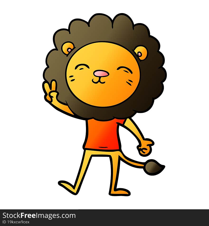 cartoon lion giving peac sign. cartoon lion giving peac sign