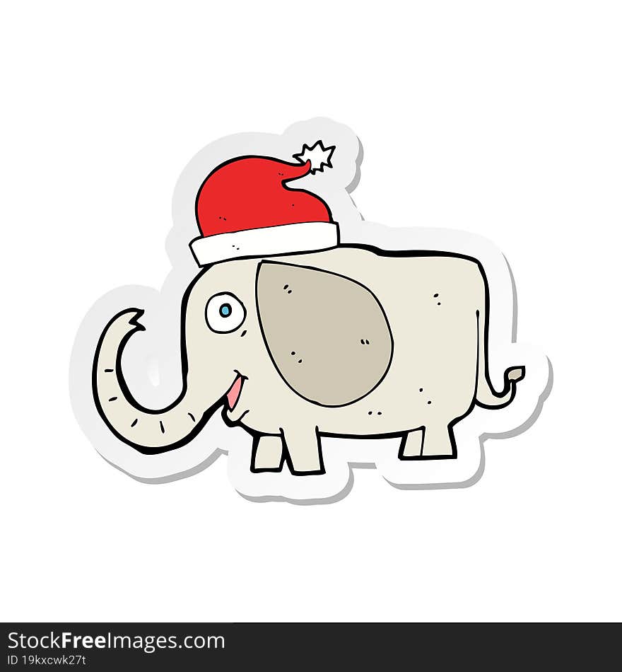 sticker of a cartoon elephant in christmas hat