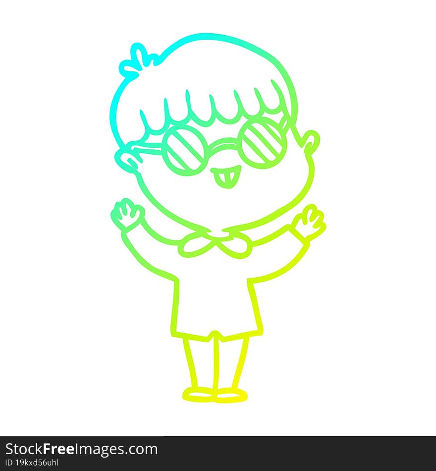 cold gradient line drawing of a cartoon boy wearing spectacles