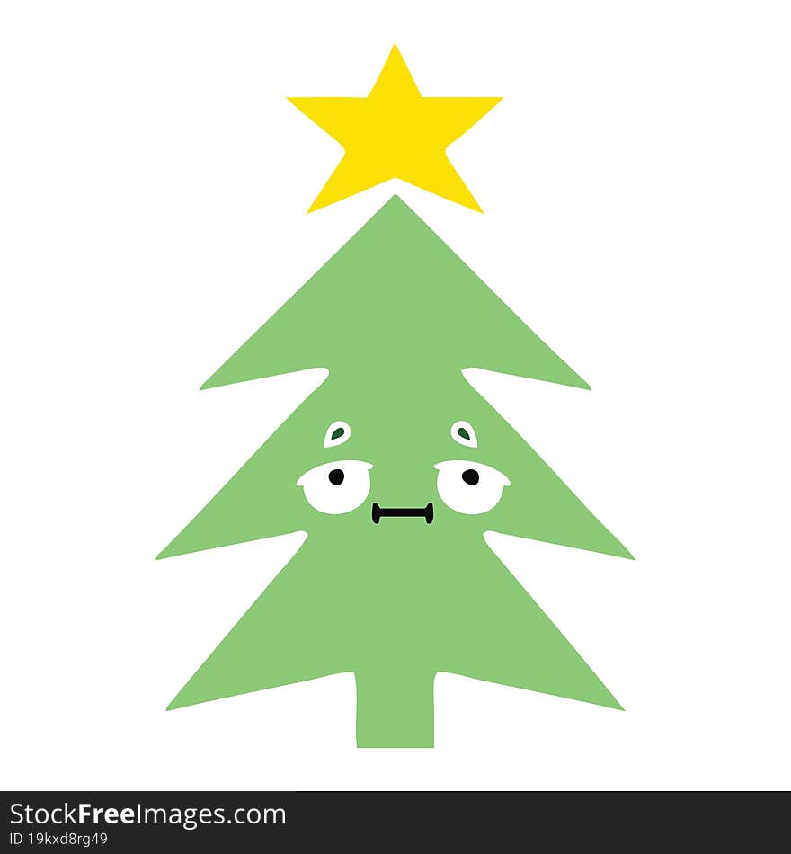 flat color retro cartoon of a christmas tree