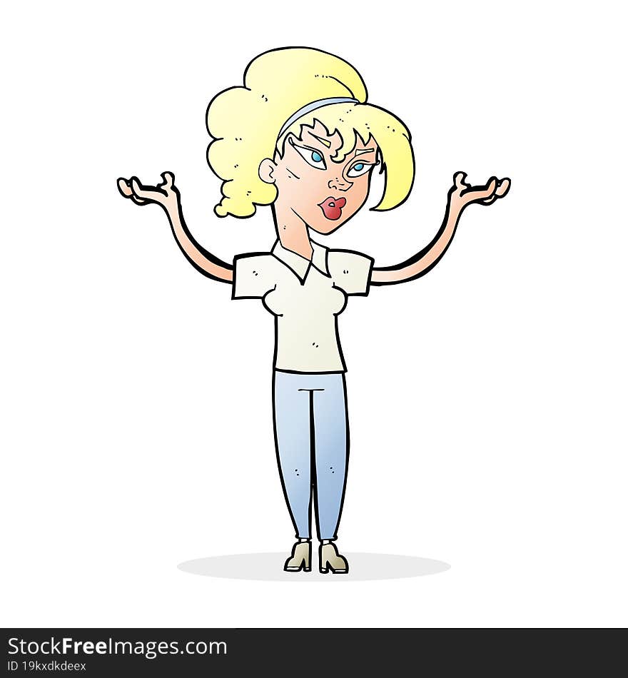 cartoon woman raising hands in air