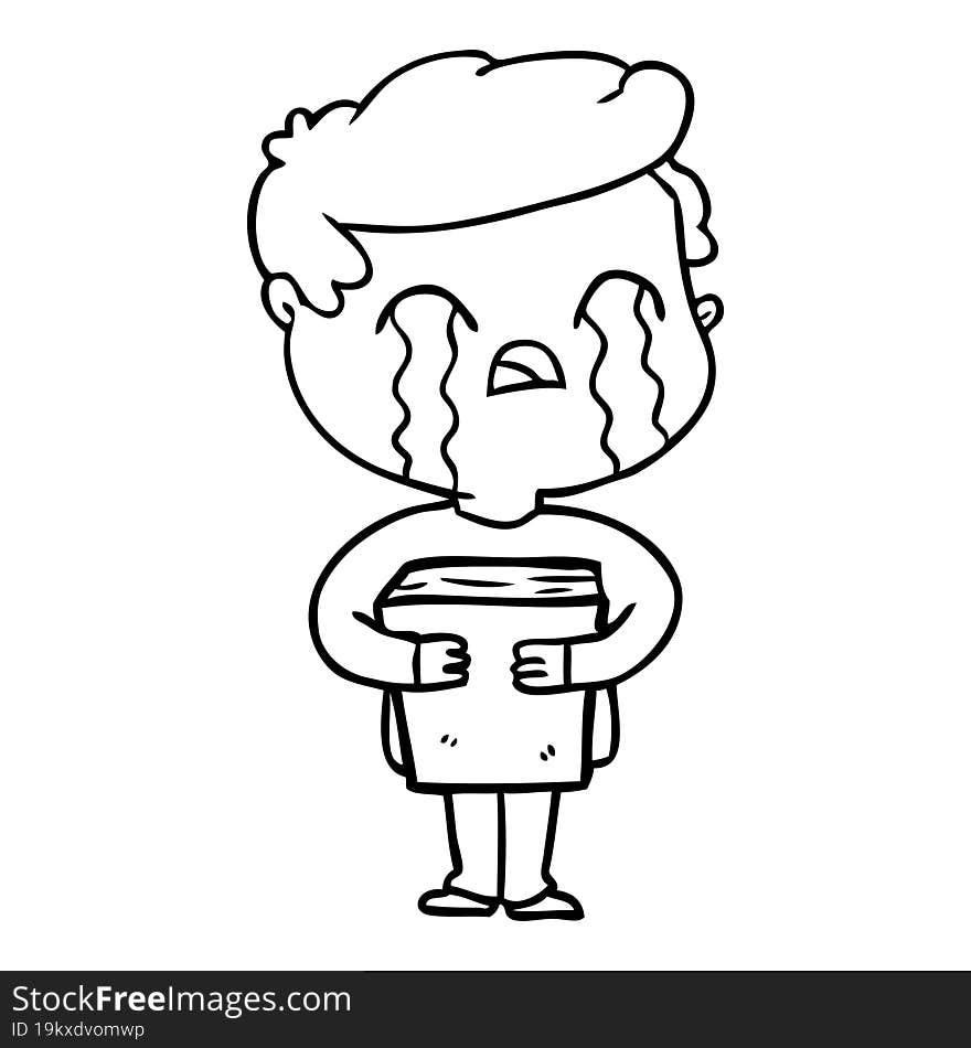 cartoon man crying holding book. cartoon man crying holding book