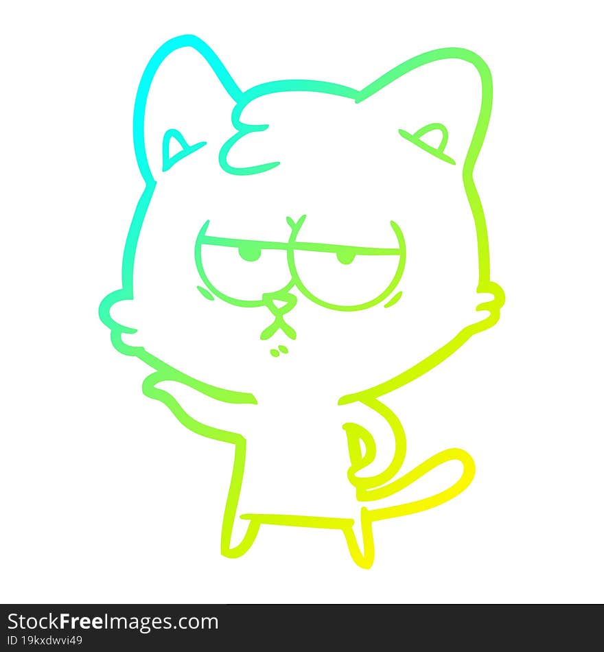 Cold Gradient Line Drawing Bored Cartoon Cat