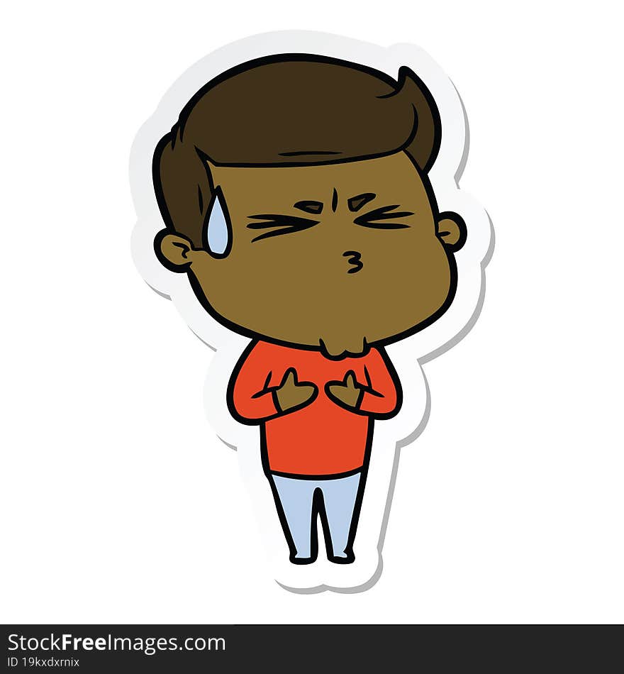 sticker of a cartoon man sweating