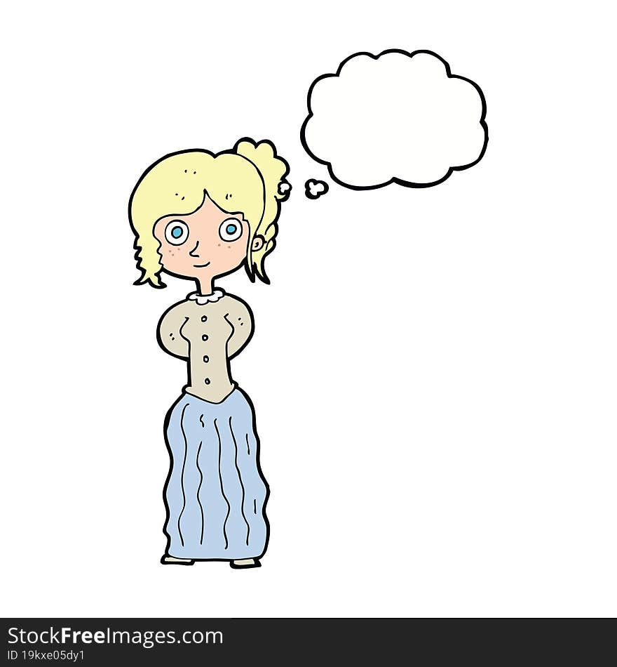 cartoon happy woman with thought bubble