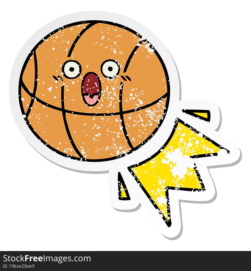 distressed sticker of a cute cartoon basketball