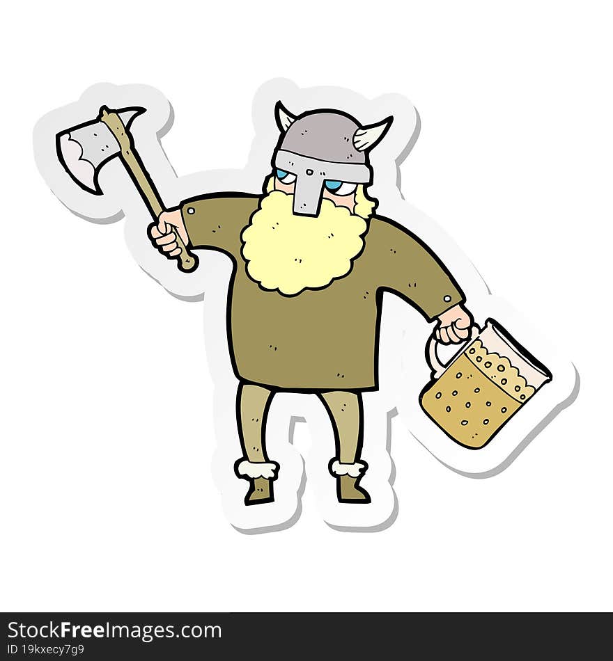 Sticker Of A Cartoon Drunk Viking