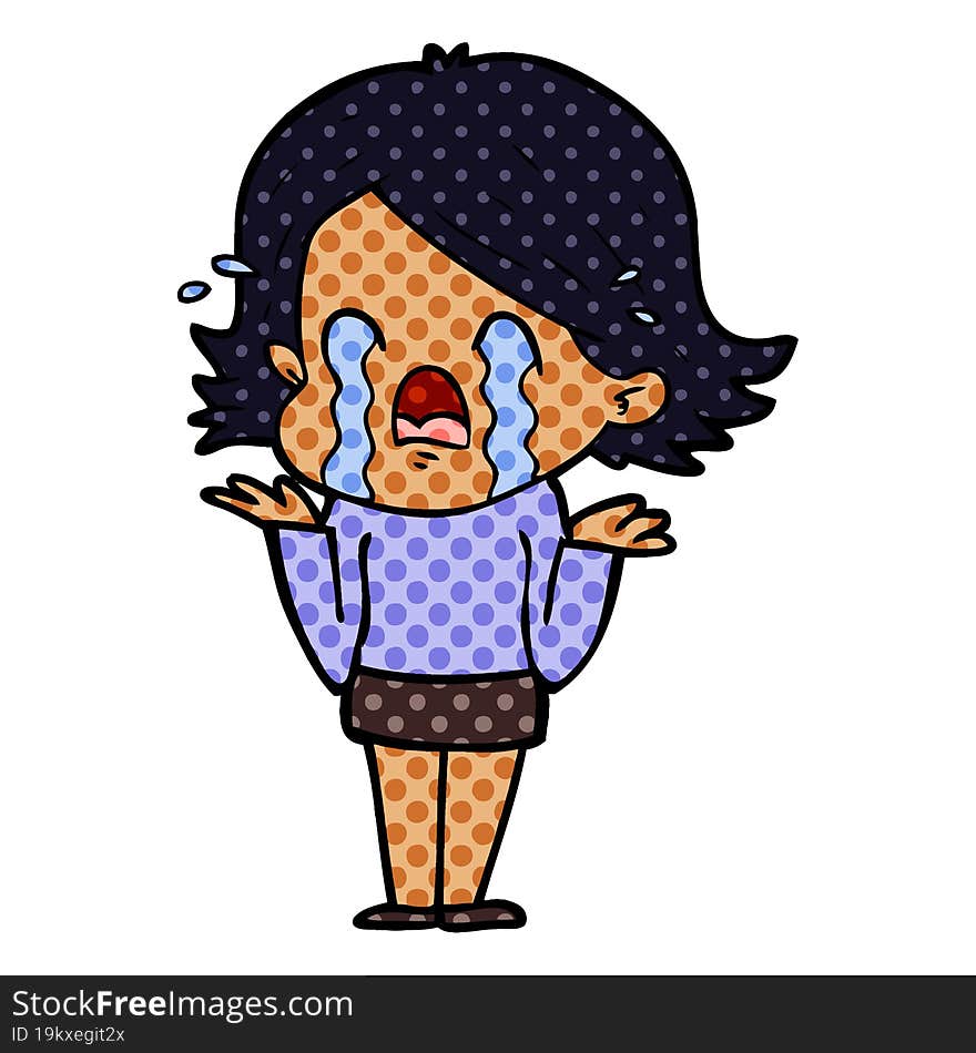 cartoon woman crying. cartoon woman crying