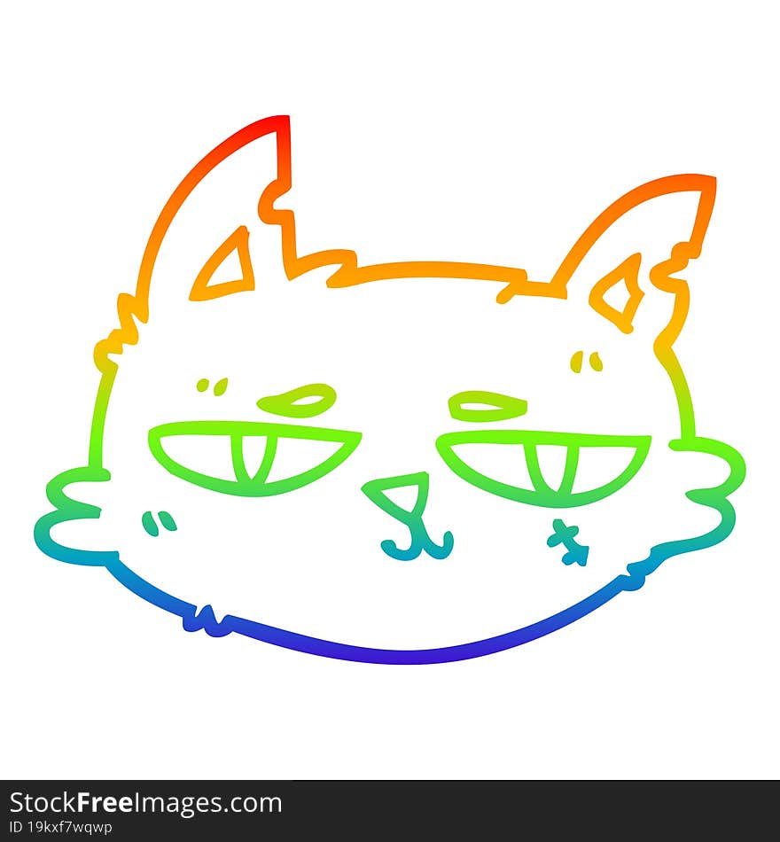 rainbow gradient line drawing cartoon tough cat face