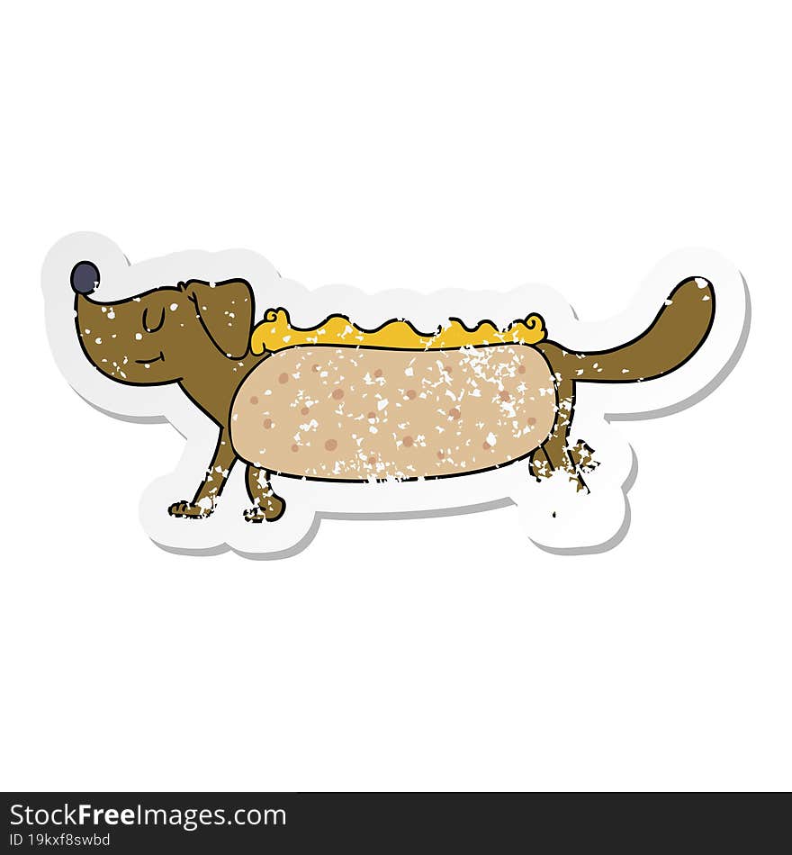 Distressed Sticker Of A Cartoon Hotdog