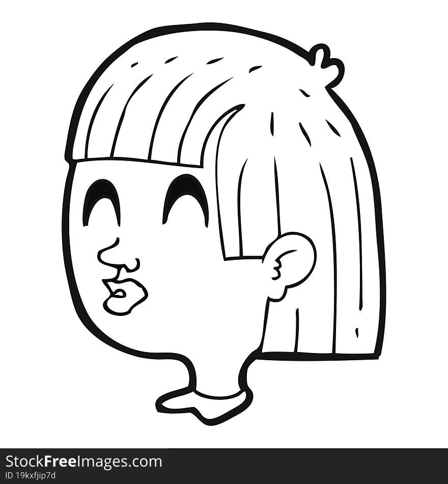 black and white cartoon female face