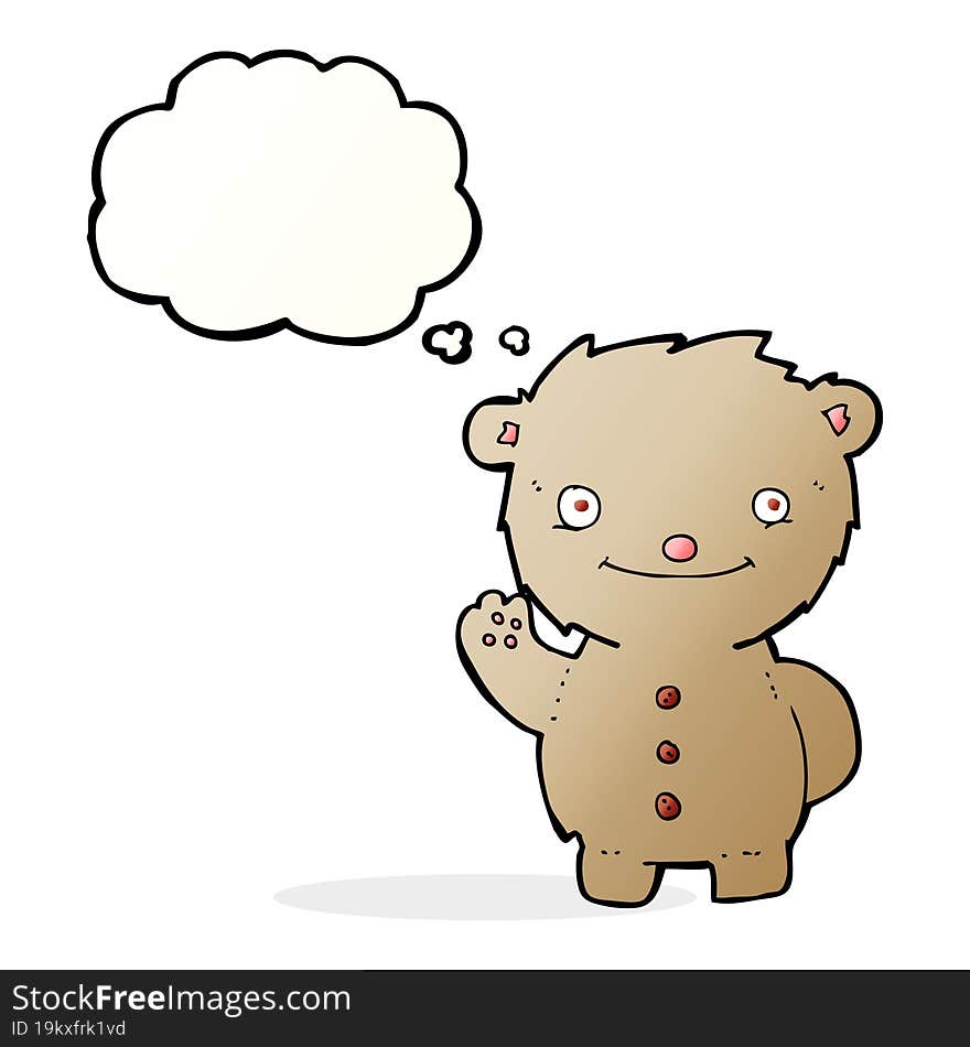 Cartoon Waving Teddy Bear With Thought Bubble