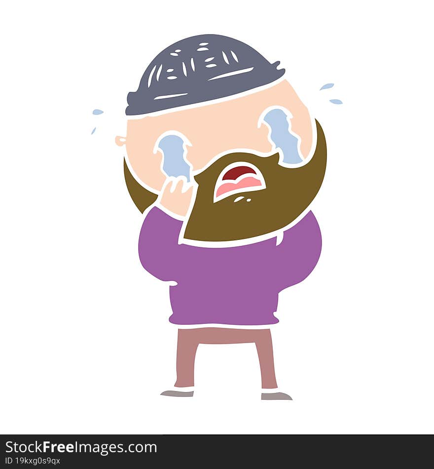 flat color style cartoon bearded man crying